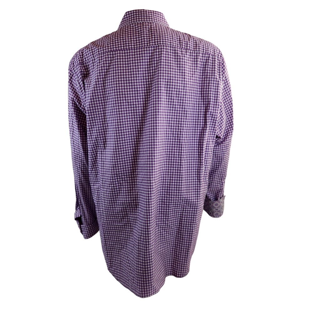 Robert Graham Exclusive Classic Fit Purple Gingham Button Up Shirt 3XL Flip Cuff - Picture 4 of 7